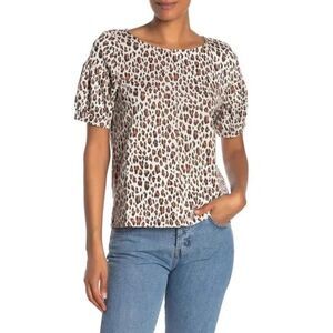 Anthropologie Current Air Animal Print Puff Short Sleeves Top Blouse Sz Small